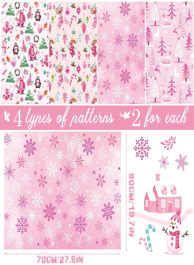 HOWAF Christmas Wrapping Paper, Wrapping Paper Christmas, Pink Xmas Wrapping Papers Folded Flat DIY Craft for Xmas Presents, Birthday, Xmas Gifts 8 Sheets - Image 2